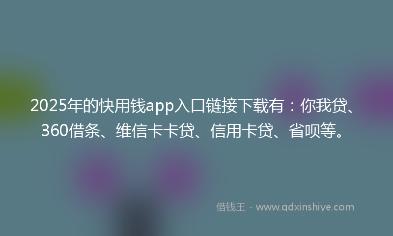 2025年的快用钱app入口链接下载有：你我贷、360借条、维信卡卡贷、信用卡贷、省呗等。