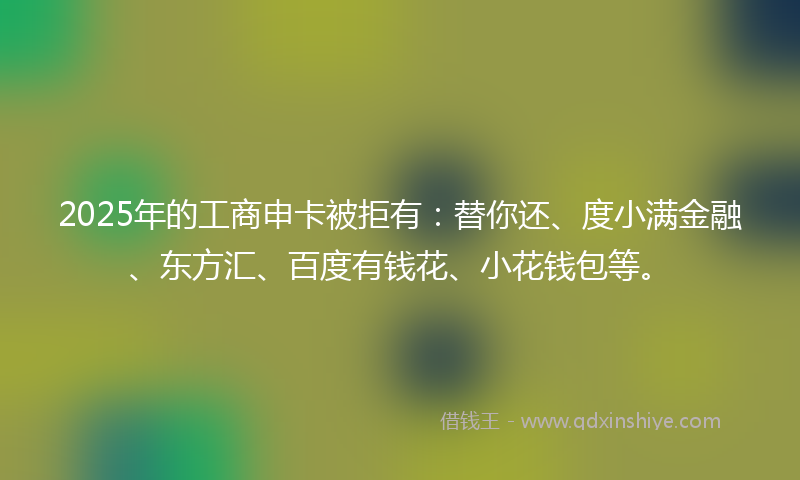 2025年的工商申卡被拒有：替你还、度小满金融、东方汇、百度有钱花、小花钱包等。