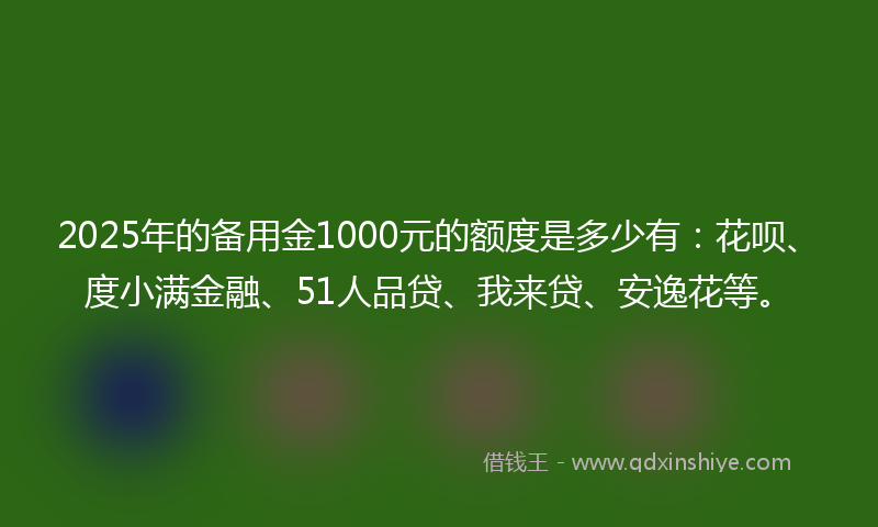 2025年的备用金1000元的额度是多少有：花呗、度小满金融、51人品贷、我来贷、安逸花等。