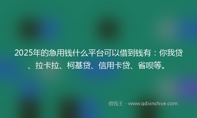 2025年的急用钱什么平台可以借到钱有：你我贷、拉卡拉、柯基贷、信用卡贷、省呗等。