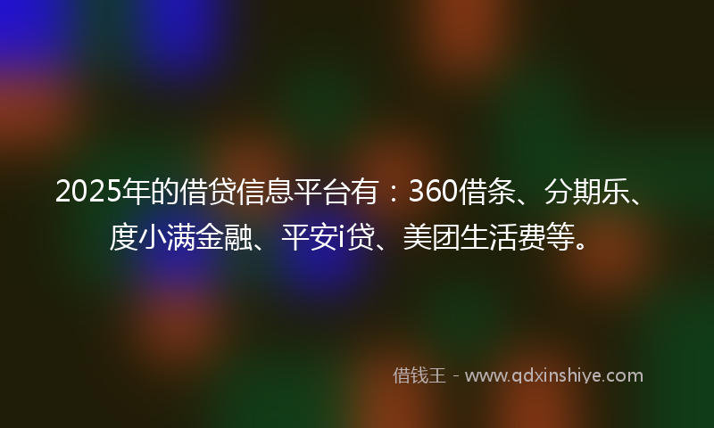 2025年的借贷信息平台有：360借条、分期乐、度小满金融、平安i贷、美团生活费等。