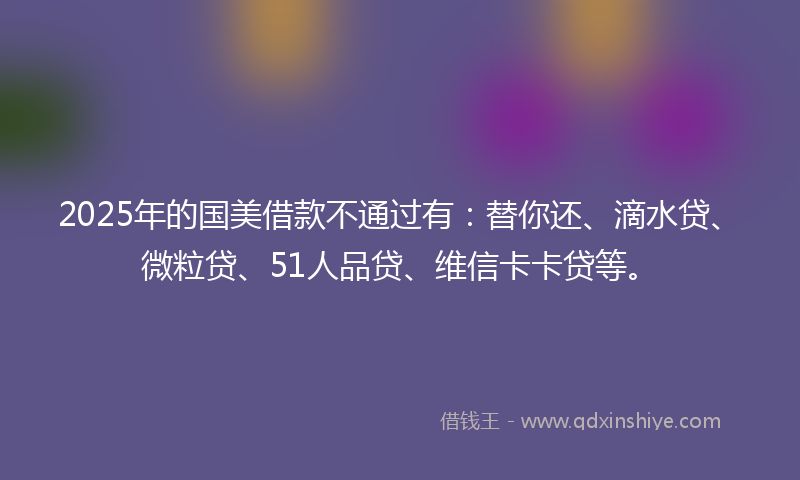 2025年的国美借款不通过有：替你还、滴水贷、微粒贷、51人品贷、维信卡卡贷等。