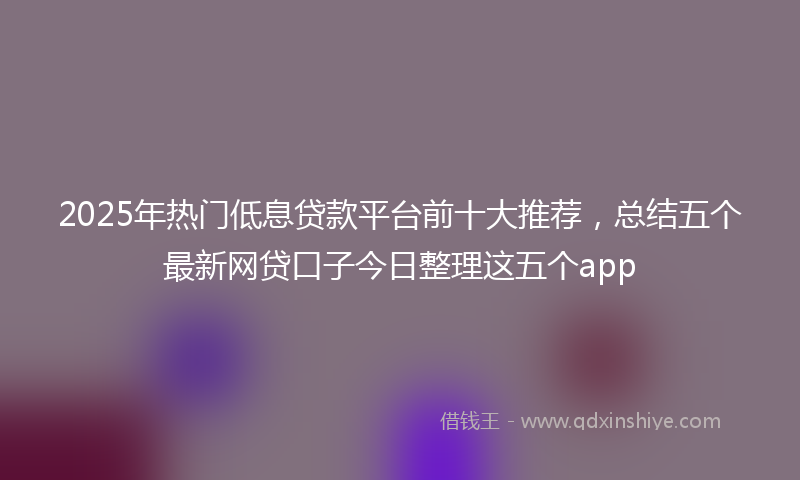 2025年热门低息贷款平台前十大推荐，总结五个最新网贷口子今日整理这五个app