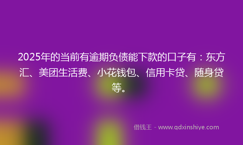 2025年的当前有逾期负债能下款的口子有：东方汇、美团生活费、小花钱包、信用卡贷、随身贷等。