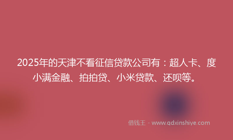 2025年的天津不看征信贷款公司有：超人卡、度小满金融、拍拍贷、小米贷款、还呗等。