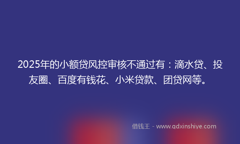 2025年的小额贷风控审核不通过有：滴水贷、投友圈、百度有钱花、小米贷款、团贷网等。