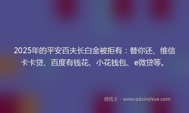 2025年的平安百夫长白金被拒有：替你还、维信卡卡贷、百度有钱花、小花钱包、e微贷等。