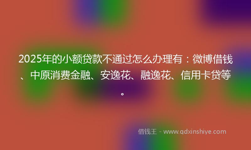 2025年的小额贷款不通过怎么办理有：微博借钱、中原消费金融、安逸花、融逸花、信用卡贷等。