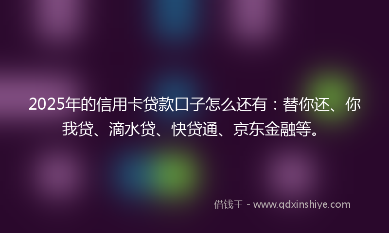 2025年的信用卡贷款口子怎么还有：替你还、你我贷、滴水贷、快贷通、京东金融等。