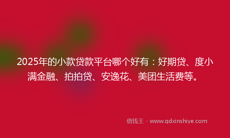 2025年的小款贷款平台哪个好有：好期贷、度小满金融、拍拍贷、安逸花、美团生活费等。