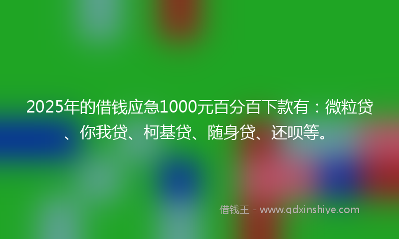2025年的借钱应急1000元百分百下款有：微粒贷、你我贷、柯基贷、随身贷、还呗等。