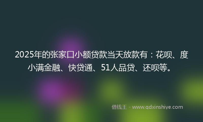 2025年的张家口小额贷款当天放款有：花呗、度小满金融、快贷通、51人品贷、还呗等。