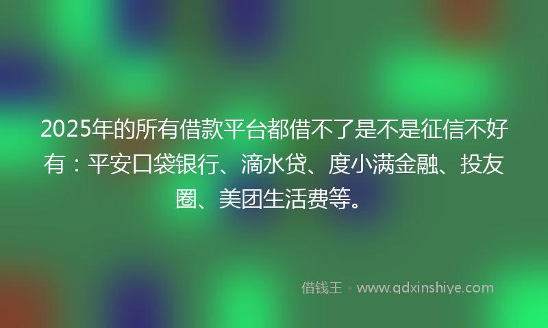 2025年的所有借款平台都借不了是不是征信不好有：平安口袋银行、滴水贷、度小满金融、投友圈、美团生活费等。