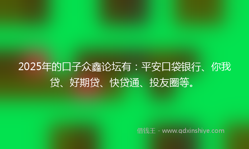 2025年的口子众鑫论坛有：平安口袋银行、你我贷、好期贷、快贷通、投友圈等。