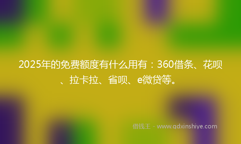 2025年的免费额度有什么用有：360借条、花呗、拉卡拉、省呗、e微贷等。
