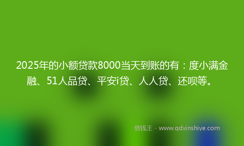 2025年的小额贷款8000当天到账的有：度小满金融、51人品贷、平安i贷、人人贷、还呗等。