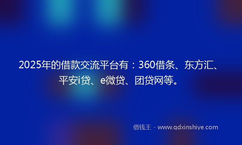2025年的借款交流平台有：360借条、东方汇、平安i贷、e微贷、团贷网等。