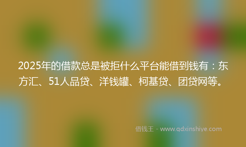 2025年的借款总是被拒什么平台能借到钱有：东方汇、51人品贷、洋钱罐、柯基贷、团贷网等。