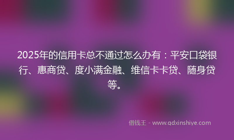 2025年的信用卡总不通过怎么办有：平安口袋银行、惠商贷、度小满金融、维信卡卡贷、随身贷等。