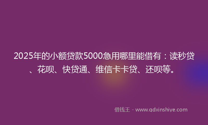 2025年的小额贷款5000急用哪里能借有：读秒贷、花呗、快贷通、维信卡卡贷、还呗等。