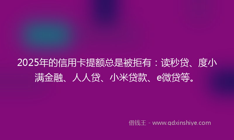 2025年的信用卡提额总是被拒有：读秒贷、度小满金融、人人贷、小米贷款、e微贷等。