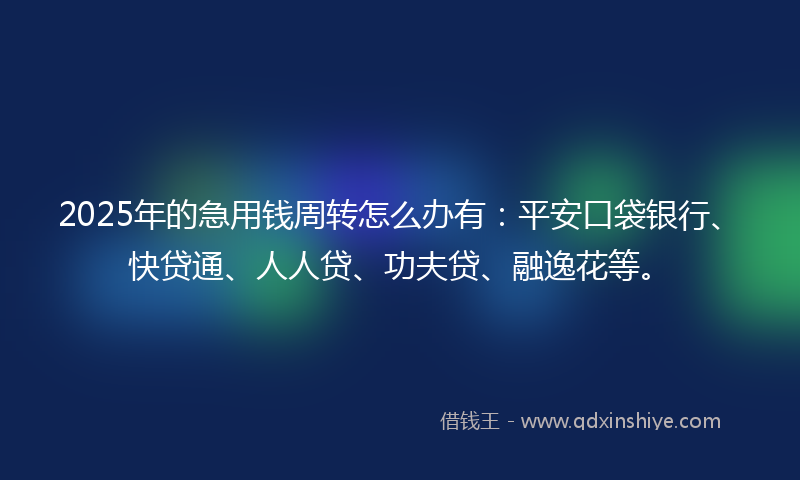 2025年的急用钱周转怎么办有：平安口袋银行、快贷通、人人贷、功夫贷、融逸花等。