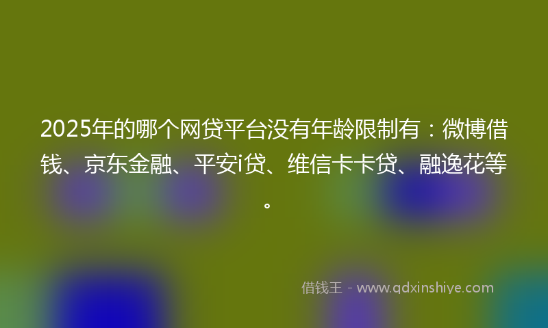2025年的哪个网贷平台没有年龄限制有：微博借钱、京东金融、平安i贷、维信卡卡贷、融逸花等。