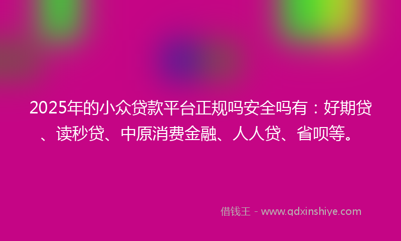 2025年的小众贷款平台正规吗安全吗有：好期贷、读秒贷、中原消费金融、人人贷、省呗等。
