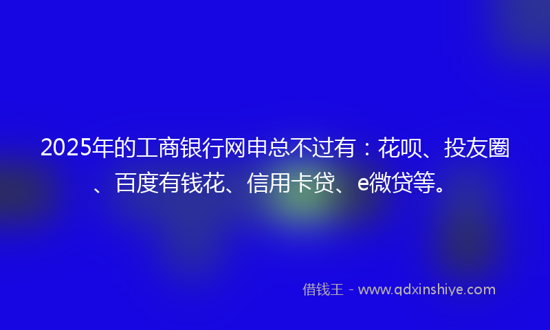 2025年的工商银行网申总不过有：花呗、投友圈、百度有钱花、信用卡贷、e微贷等。