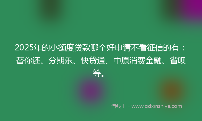 2025年的小额度贷款哪个好申请不看征信的有：替你还、分期乐、快贷通、中原消费金融、省呗等。