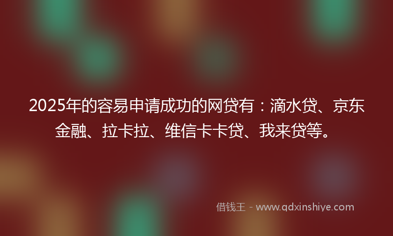 2025年的容易申请成功的网贷有：滴水贷、京东金融、拉卡拉、维信卡卡贷、我来贷等。