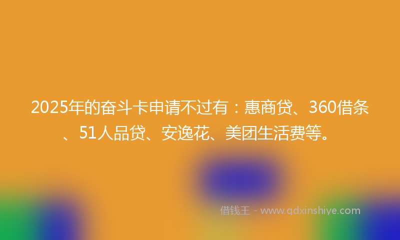 2025年的奋斗卡申请不过有：惠商贷、360借条、51人品贷、安逸花、美团生活费等。