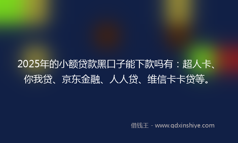 2025年的小额贷款黑口子能下款吗有：超人卡、你我贷、京东金融、人人贷、维信卡卡贷等。