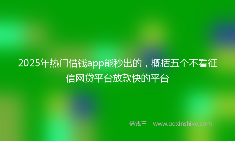 2025年热门借钱app能秒出的，概括五个不看征信网贷平台放款快的平台