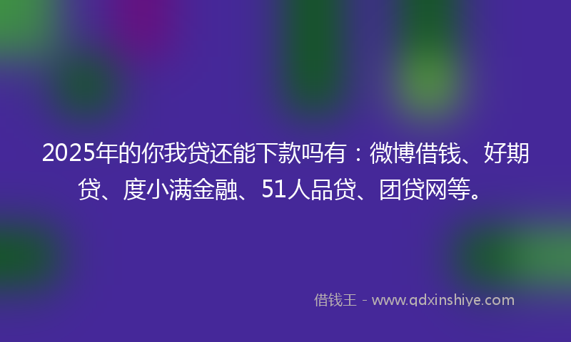 2025年的你我贷还能下款吗有：微博借钱、好期贷、度小满金融、51人品贷、团贷网等。