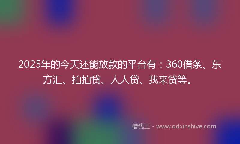 2025年的今天还能放款的平台有：360借条、东方汇、拍拍贷、人人贷、我来贷等。