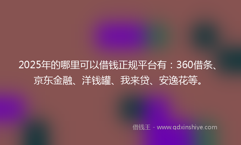 2025年的哪里可以借钱正规平台有：360借条、京东金融、洋钱罐、我来贷、安逸花等。