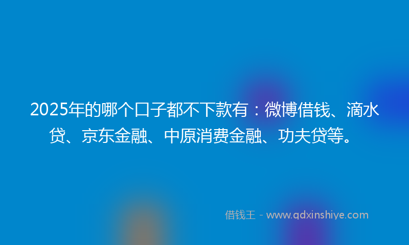 2025年的哪个口子都不下款有：微博借钱、滴水贷、京东金融、中原消费金融、功夫贷等。