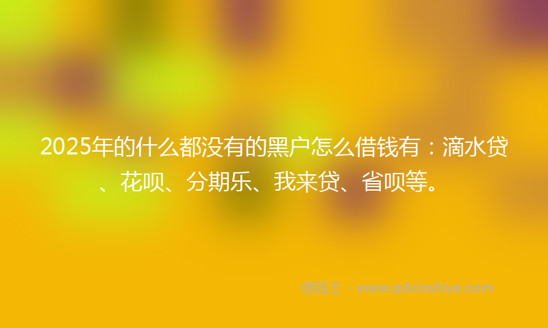 2025年的什么都没有的黑户怎么借钱有：滴水贷、花呗、分期乐、我来贷、省呗等。