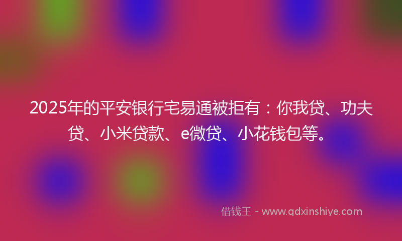 2025年的平安银行宅易通被拒有：你我贷、功夫贷、小米贷款、e微贷、小花钱包等。