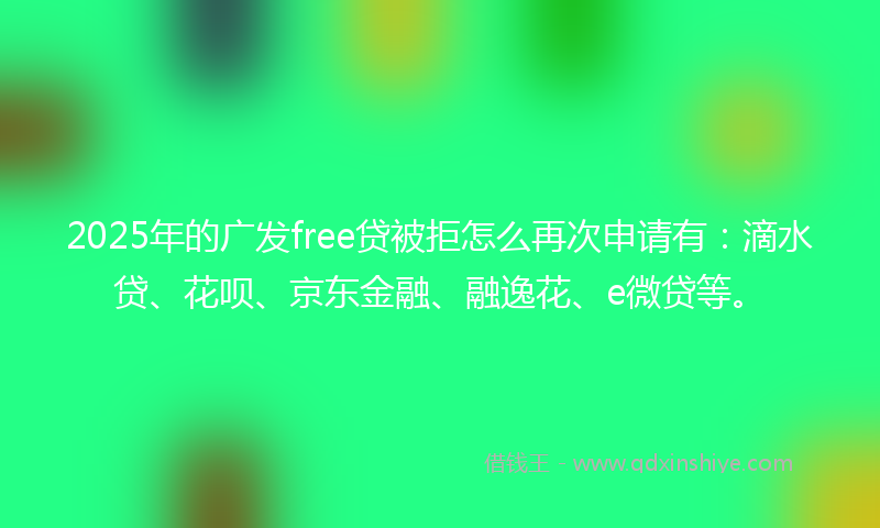 2025年的广发free贷被拒怎么再次申请有：滴水贷、花呗、京东金融、融逸花、e微贷等。