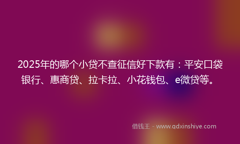 2025年的哪个小贷不查征信好下款有：平安口袋银行、惠商贷、拉卡拉、小花钱包、e微贷等。