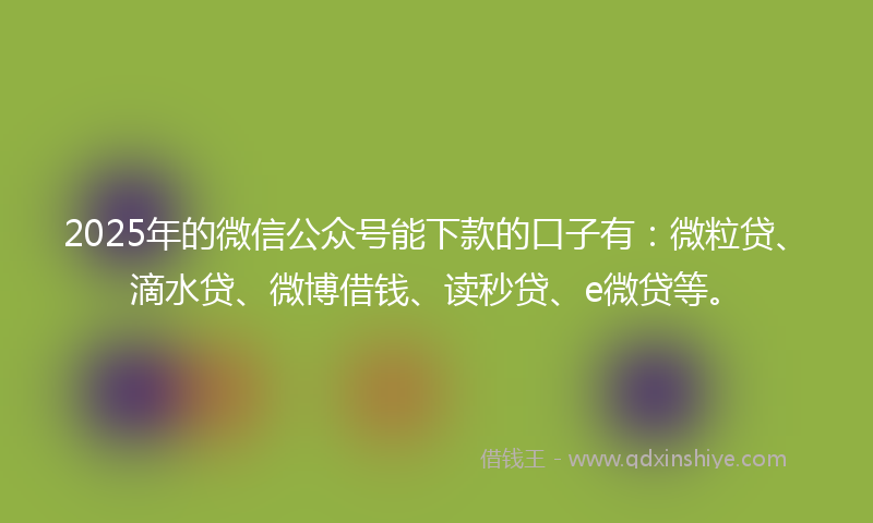 2025年的微信公众号能下款的口子有：微粒贷、滴水贷、微博借钱、读秒贷、e微贷等。