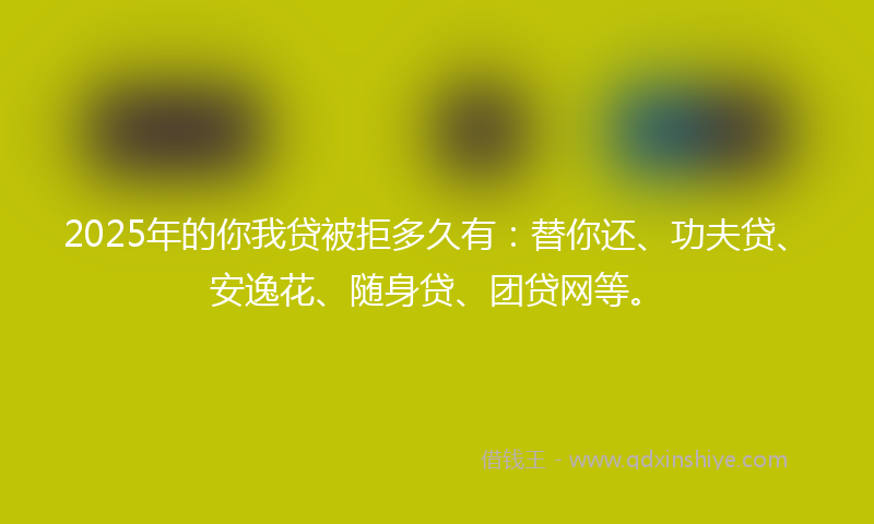2025年的你我贷被拒多久有：替你还、功夫贷、安逸花、随身贷、团贷网等。