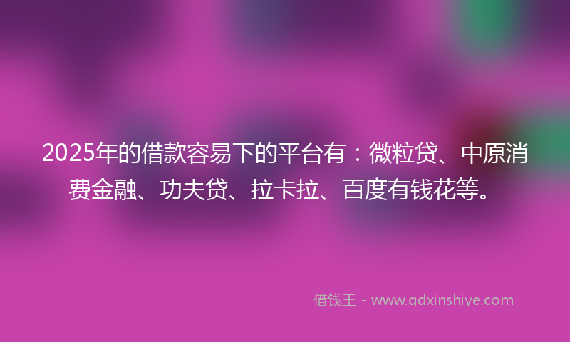 2025年的借款容易下的平台有：微粒贷、中原消费金融、功夫贷、拉卡拉、百度有钱花等。