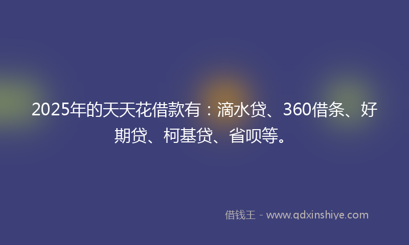 2025年的天天花借款有：滴水贷、360借条、好期贷、柯基贷、省呗等。