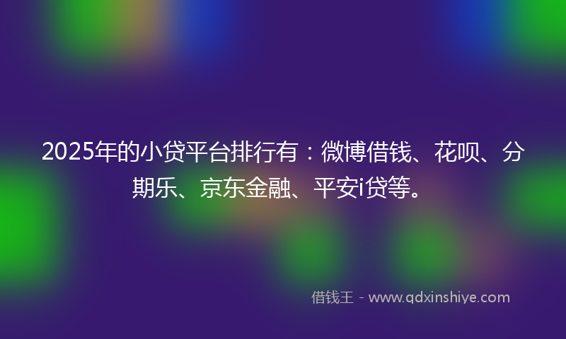 2025年的小贷平台排行有：微博借钱、花呗、分期乐、京东金融、平安i贷等。