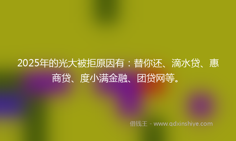 2025年的光大被拒原因有：替你还、滴水贷、惠商贷、度小满金融、团贷网等。