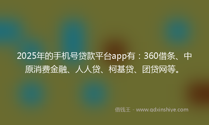 2025年的手机号贷款平台app有：360借条、中原消费金融、人人贷、柯基贷、团贷网等。