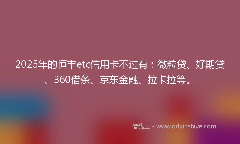 2025年的恒丰etc信用卡不过有：微粒贷、好期贷、360借条、京东金融、拉卡拉等。